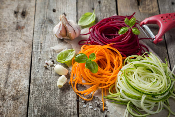 istock Vegetable noodles - zucchini, carrot and beetroot 823357382