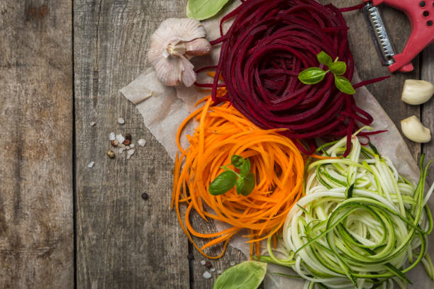 istock Vegetable noodles - zucchini, carrot and beetroot 823357566