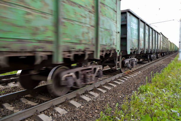istock Freight train, railway wagons with motion blur effect. Transportation, railroad. 823361296