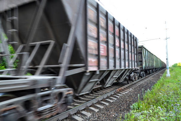 istock Freight train, railway wagons with motion blur effect. Transportation, railroad. 823361324