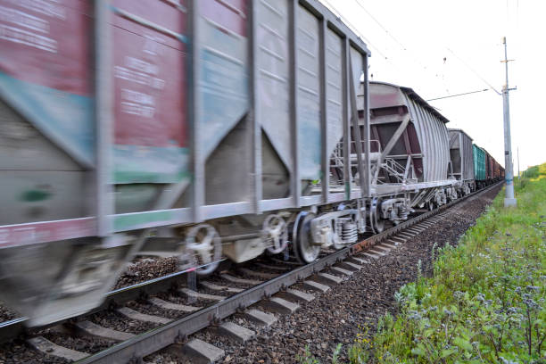 istock Freight train, railway wagons with motion blur effect. Transportation, railroad. 823361330