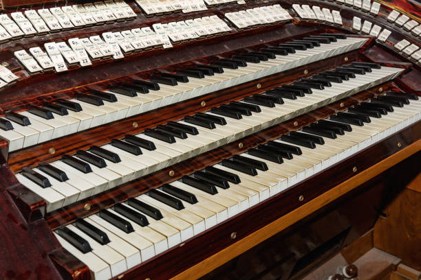 istock Pipe organ keyboards closeup view (selective focus) 823365292