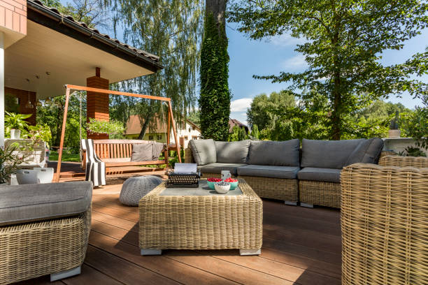 istock Cozy terrace with wicker furniture 823369612