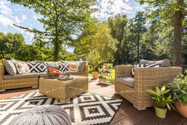 istock Sunny terrace in big garden 823369712