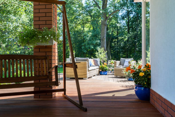 istock Garden swing and a cozy terrace 823369786