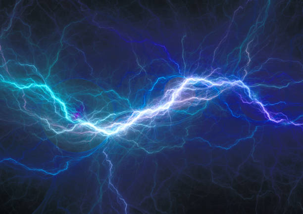 Blue electrical discharge, plasma and power background stock photo