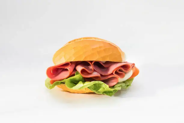 Mortadella sandwich on a white background