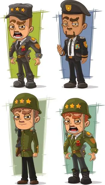 Vector illustration of Cartoon army general with weapon character vector set