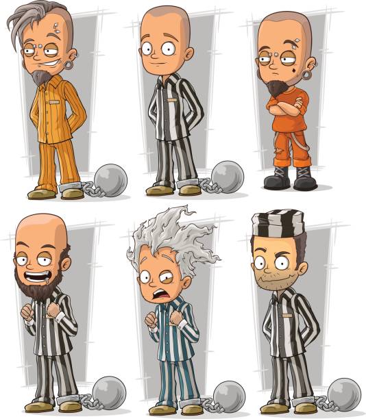 illustrazioni stock, clip art, cartoni animati e icone di tendenza di prigionieri dei cartoni animati con set vettoriale di personaggi catene metalliche - body jewlery