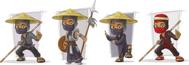 Vector illustration of Cartoon masked ninja warriors character vector set