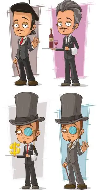 Vector illustration of Cartoon intelligent man in suit character vector set