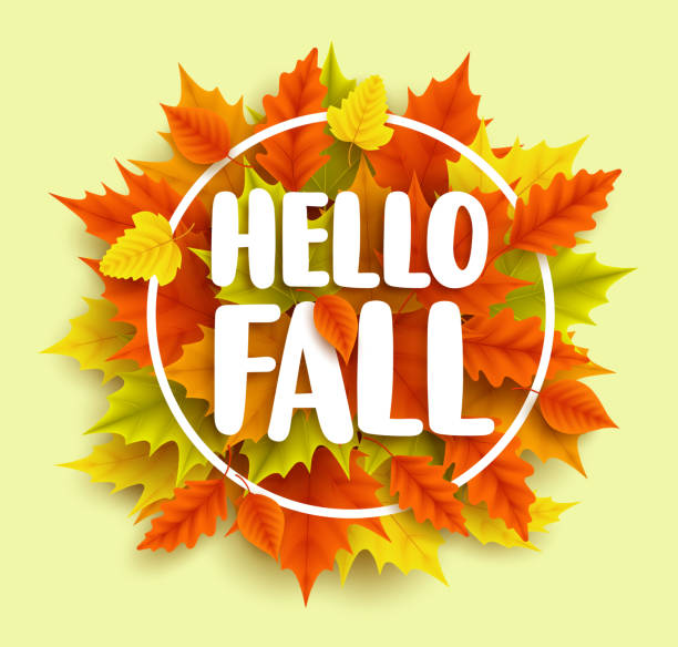 こんにちは秋本文ベクター バナー デザインと秋のメープルの葉します。 - welcome sign illustrations点のイラスト素材／クリップアート素材／マンガ素材／アイコン素材