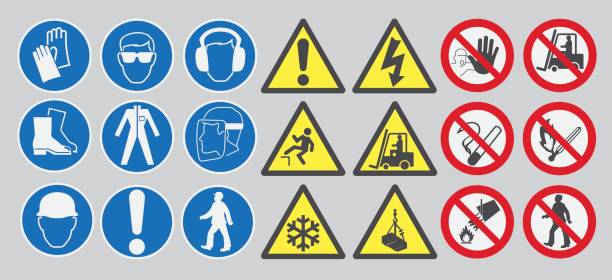illustrazioni stock, clip art, cartoni animati e icone di tendenza di segnaletica di sicurezza sul lavoro - safety sign