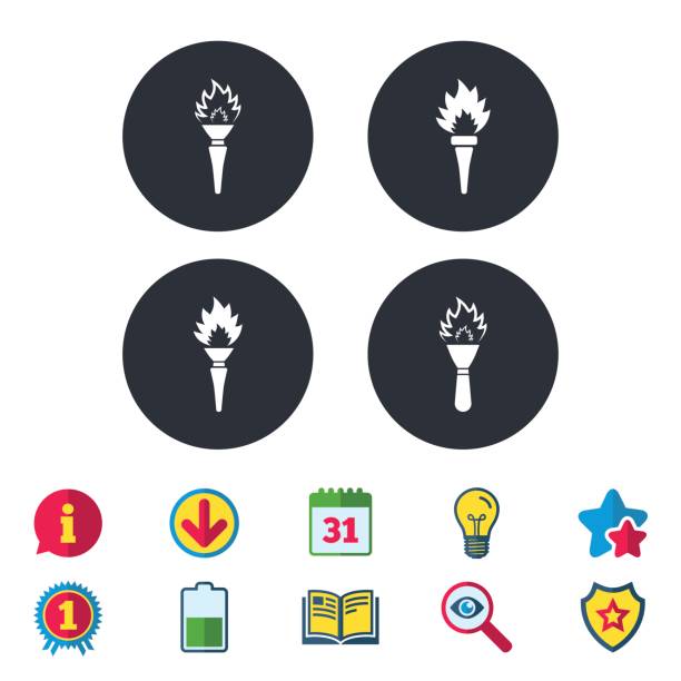 ilustrações de stock, clip art, desenhos animados e ícones de torch flame icons. fire flaming symbols. - symbol computer icon calendar icon set