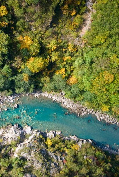istock Aerial view of turquoise mountain river 823420840
