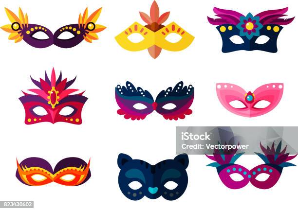 Authentic Handmade Venetian Painted Carnival Face Masks Party Decoration Masquerade Vector Illustration Stock Illustration - Download Image Now