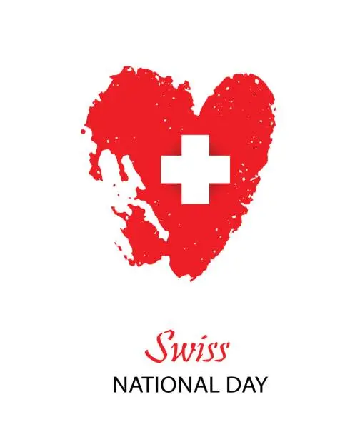 Vector illustration of Swiss International Day. Heart in colors of Switzerland flag.