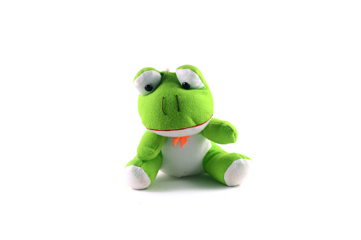 green frog  doll with white background