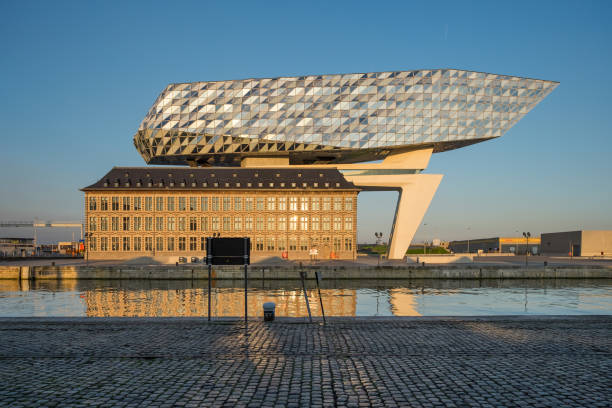Contextual view on the new Port House of Antwerp. stock photo