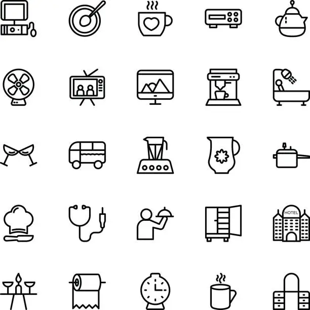 Vector illustration of Hotel Line Vector Icons 11