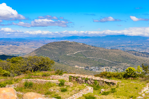 Nature of Monte Alban, a large pre-Columbian archaeological site, Santa Cruz Xoxocotlan Municipality, Oaxaca State.  UNESCO World Heritage