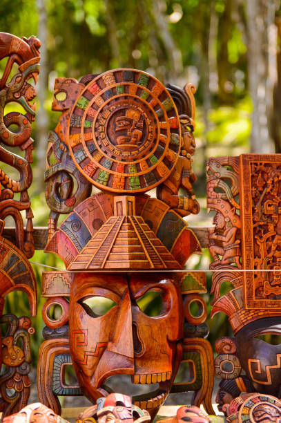 istock Masks, Authentic handcraft souvenirs of maya civilisation 823506742