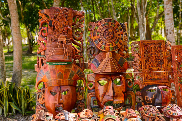 istock Masks, Authentic handcraft souvenirs of maya civilisation 823506758