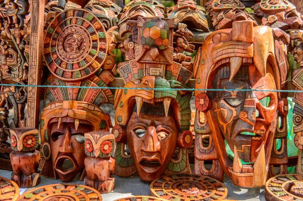 istock Masks, Authentic handcraft souvenirs of maya civilisation 823506790
