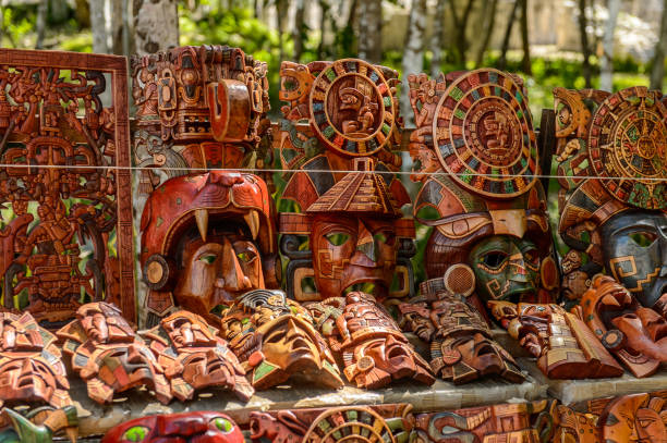 istock Masks, Authentic handcraft souvenirs of maya civilisation 823506810