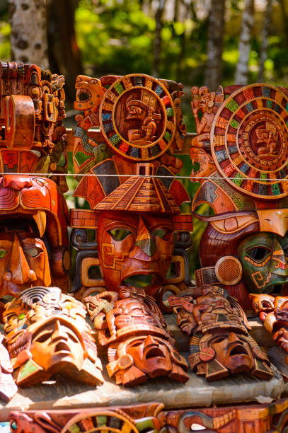 istock Masks, Authentic handcraft souvenirs of maya civilisation 823506942