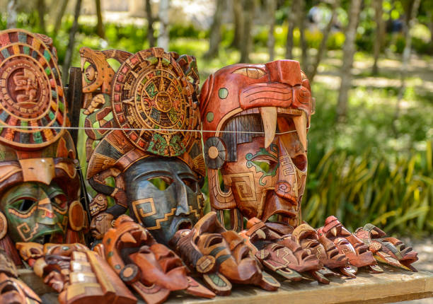 istock Masks, Authentic handcraft souvenirs of maya civilisation 823506970