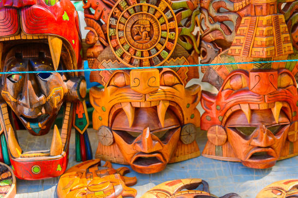 istock Masks, Authentic handcraft souvenirs of maya civilisation 823506986