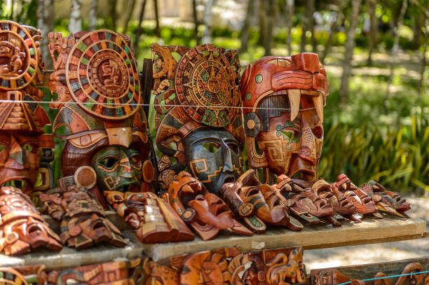istock Masks, Authentic handcraft souvenirs of maya civilisation 823506992