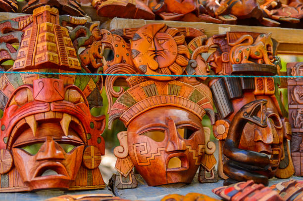 istock Masks, Authentic handcraft souvenirs of maya civilisation 823507058