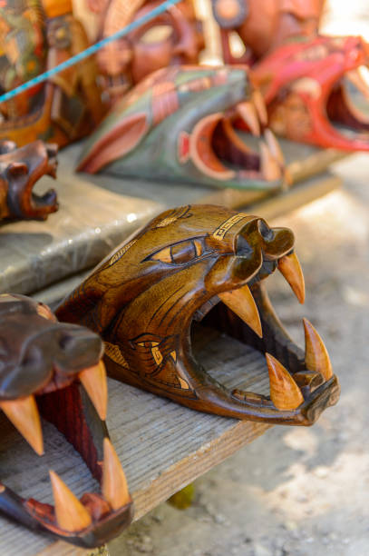 istock Masks, Authentic handcraft souvenirs of maya civilisation 823507116