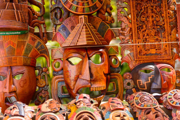 istock Masks, Authentic handcraft souvenirs of maya civilisation 823507144