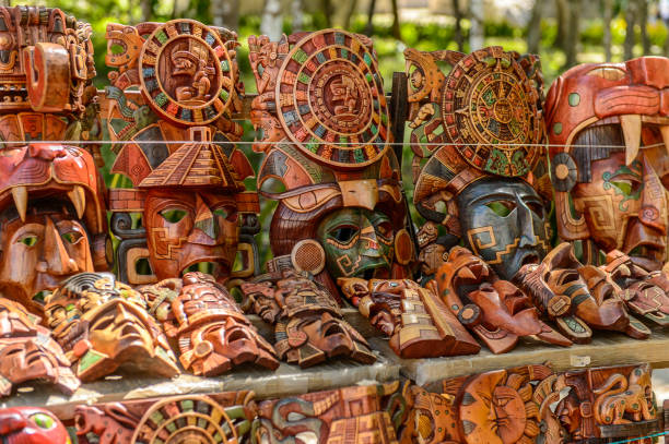 istock Masks, Authentic handcraft souvenirs of maya civilisation 823507174
