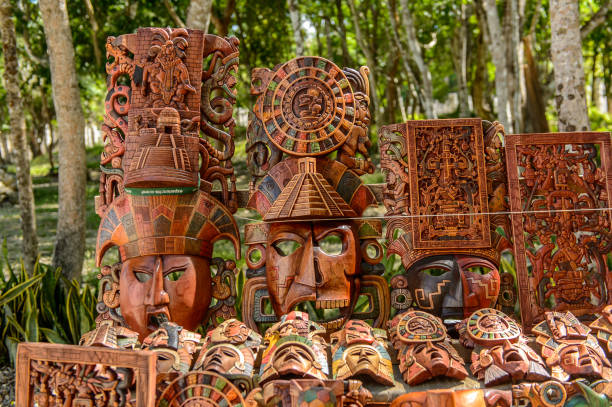 istock Masks, Authentic handcraft souvenirs of maya civilisation 823507180
