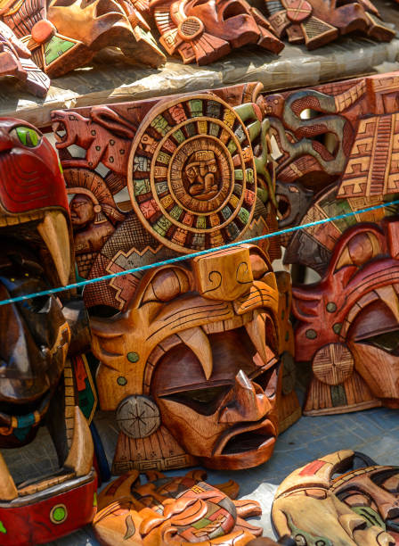 istock Masks, Authentic handcraft souvenirs of maya civilisation 823507330
