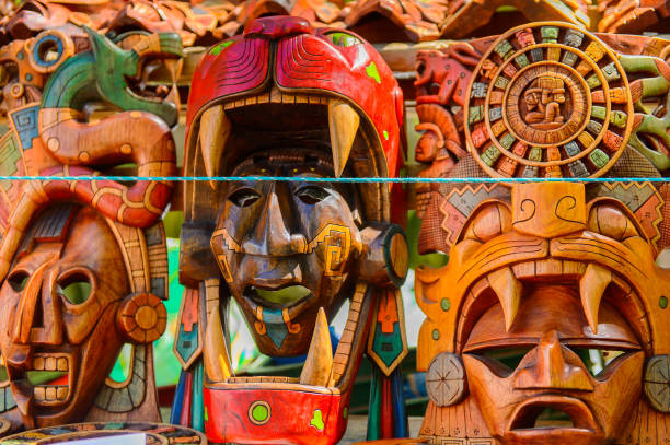 istock Masks, Authentic handcraft souvenirs of maya civilisation 823507378