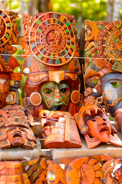 istock Masks, Authentic handcraft souvenirs of maya civilisation 823507420