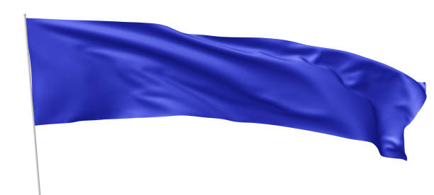 istock Long blue flag with flagpole waving in wind 823508374