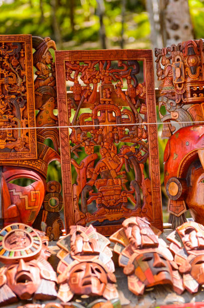 istock Masks, Authentic handcraft souvenirs of maya civilisation 823509872