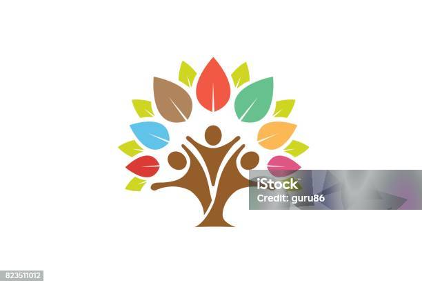 Colorful Tree Family Symbol Design Stock Illustration - Download Image Now - Tree, Growth, Family