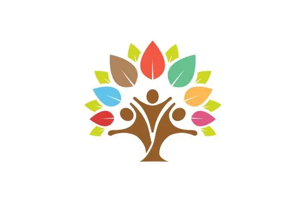 Vector illustration of Colorful Tree Family Symbol Design