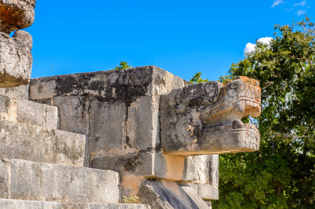 istock Plumed Serpent, Venus Platform, Chichen Itza, Tinum Municipality, Yucatan State. It was a large pre-Columbian city built by the Maya people of the Terminal Classic period. UNESCO World Heritage 823514370
