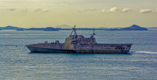 istock Modern battleship in Singapore Strait. 823514562