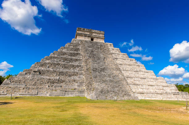 istock El Castillo (Temple of Kukulcan),  a Mesoamerican step-pyramid, Chichen Itza. It was a large pre-Columbian city built by the Maya people of the Terminal Classic period. UNESCO World Heritage 823524074
