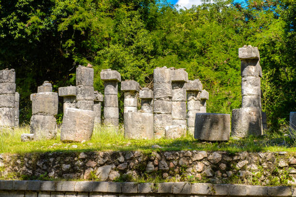 istock Group of thousands columns, Chichen Itza, Tinum Municipality, Yucatan State. It was a large pre-Columbian city built by the Maya people of the Terminal Classic period. UNESCO World Heritage 823524458