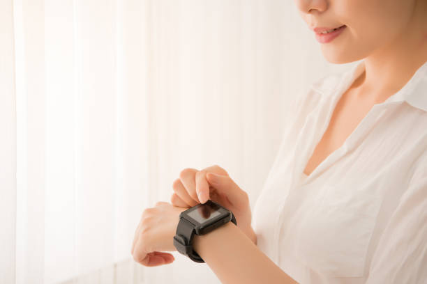 istock female touching screen of smart watch 823529404